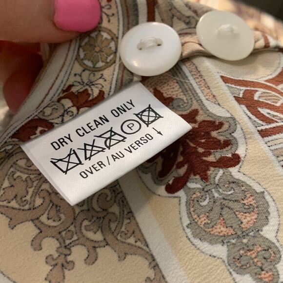 Vintage Liz Claiborne Silk Tan/Brown Wood Frame Pattern Blouse/Blazer - Picture 7 of 7